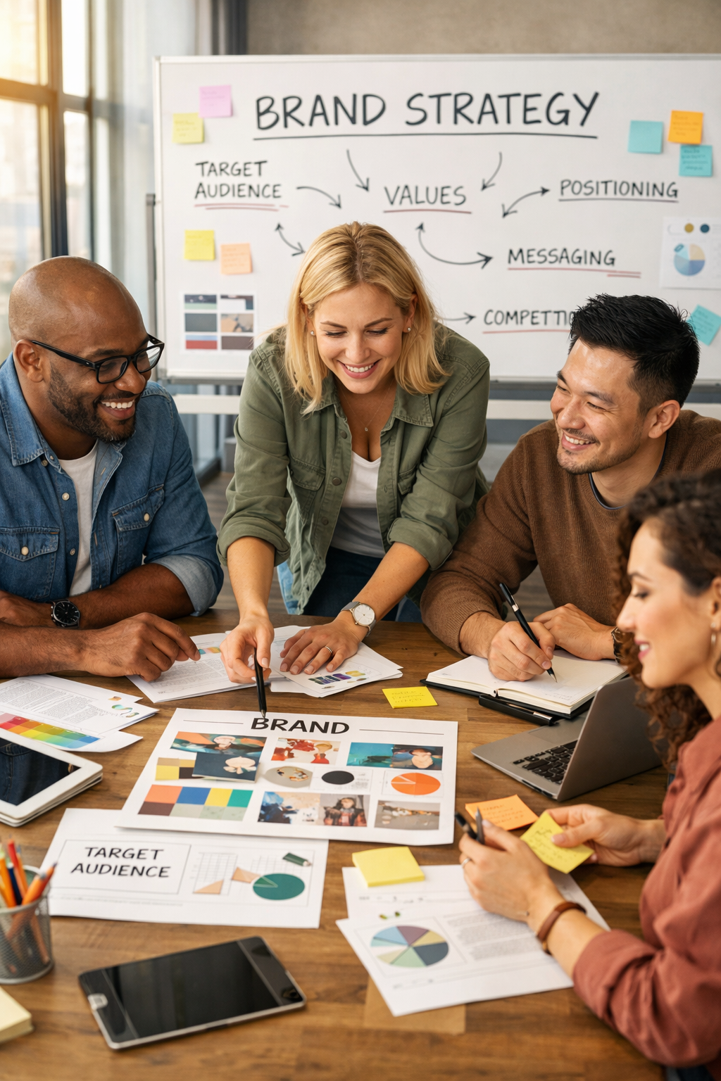 Brand Strategy Team Collaborating in Modern Office-1